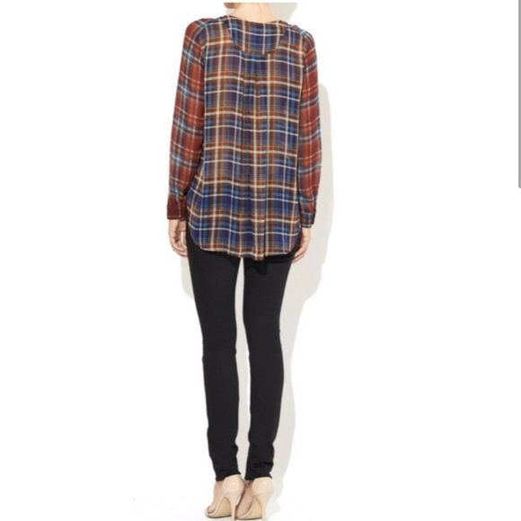 Anthropologie Maeve Plaid Sheer Button Up Blouse Size Small - Picture 2 of 10
